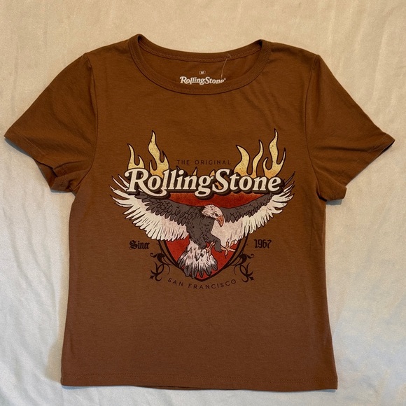 the Rolling Stones Tops - Rolling Stones Women’s Brown Flaming 1967 Cropped Band Tee M